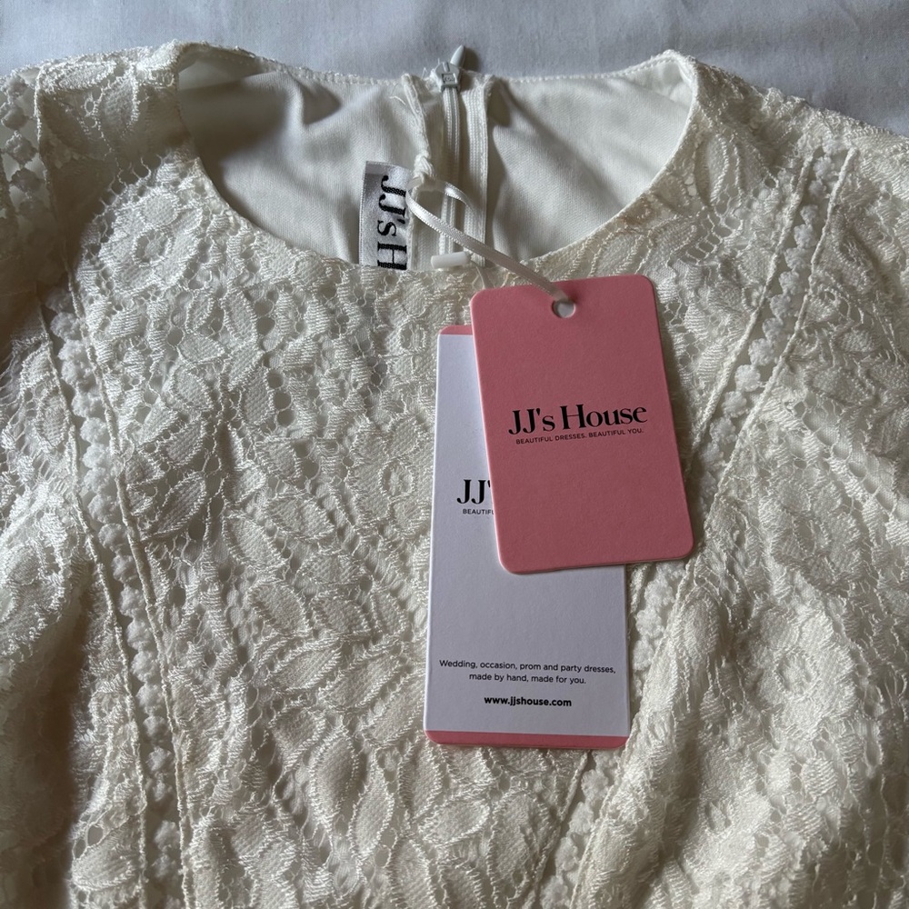JJ's House Scoop Bodycon Lace Mini Dress White NWT Coquette Romantic Party Sz L - Picture 8 of 9
